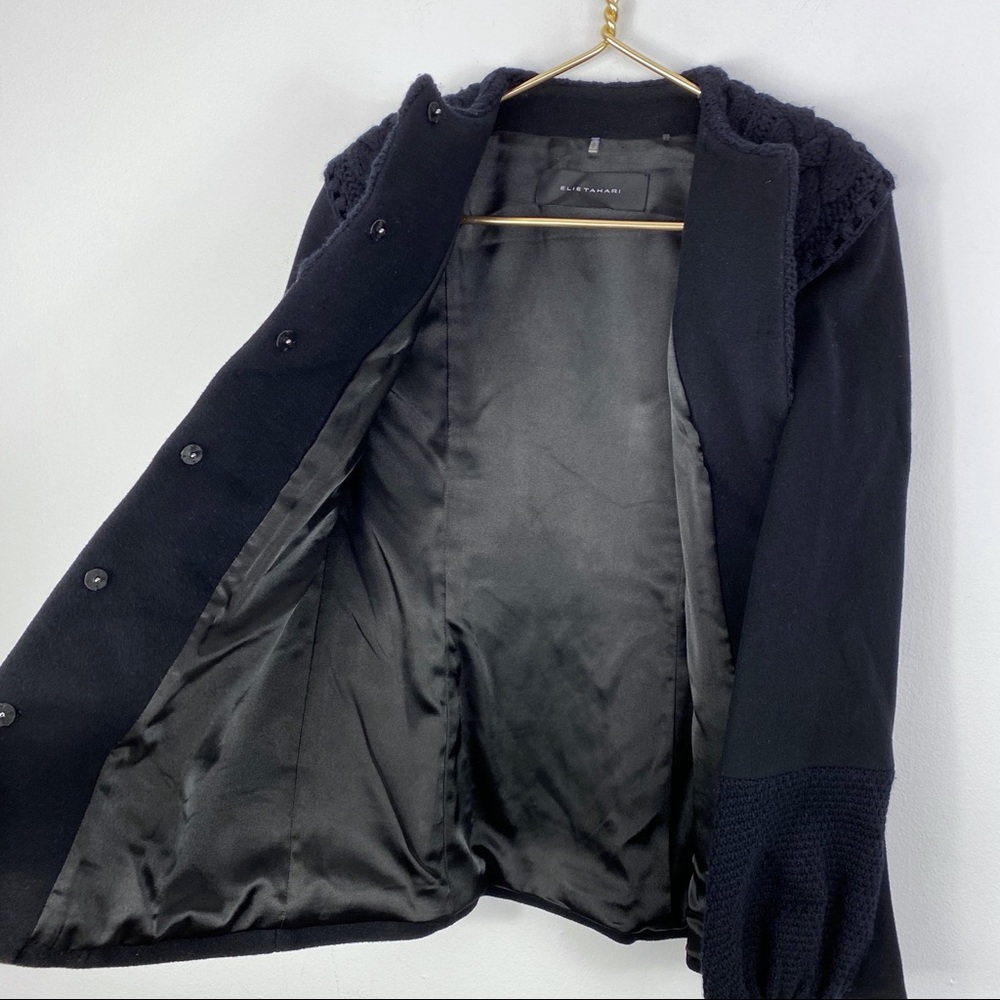 Elie Tahari Black Wool Knit Upper Coat Size Small - Picture 7 of 8